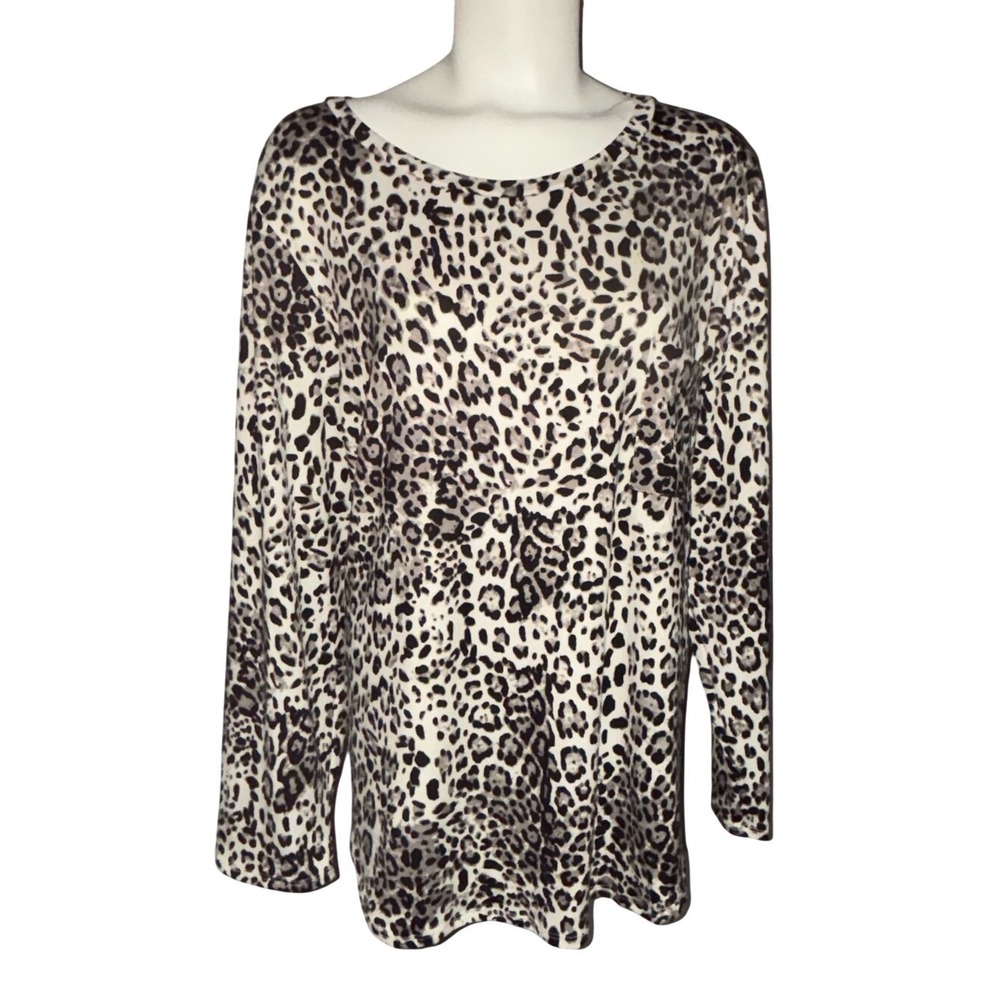 Try This Womens Size 3X Leopard Print Scoop Neck Tunic Left Upper Front Pocket